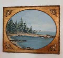 Vintage Coastal Landscape Oil Painting Ornate Gold Frame 16×20 Beach Scene Y2K