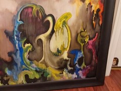 Vintage Original Abstract Acrylic Painting On Board 32.75″ X 25.75″ GC