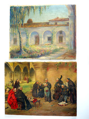 Antique 1920’s Lily Dodson Yont Oil Paintings NEBRASKA KANSAS copy Mission MONK