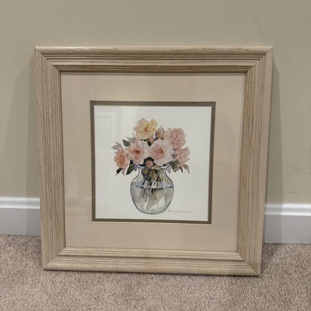 Rosalind Oesterle Watercolor Flowers In Vase Floral Bouquet Garden Painting VTG