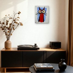Original Folk Art Cat Painting Signed Colorful Wall Art STerling Paper 11×14