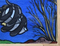 Vintage Original Acrylic/Oil on Fabric Of A Tropical Fish, Signed TLCA