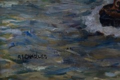 A. I. Charles – Framed 20th Century Oil, Tug Towing Two Barges