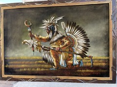 ORIG ENESTO SANCHEZ PAINTING INDIAN CHIEF ON A Hunt ACRYLIC ON VELVET 27X39.5