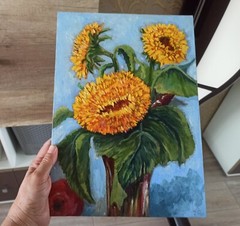 Flower Original Oil Painting on Canvas board 35x25cm Sunflower Impressionism Art