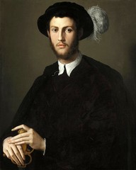 Oil painting agnolo bronzino – portrait of a young man holding sword with hat