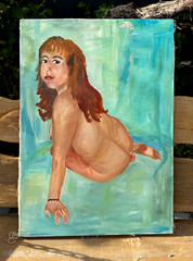 Handmade oil painting girl Ukrainian vintage 1960s Length 27inch Width19
