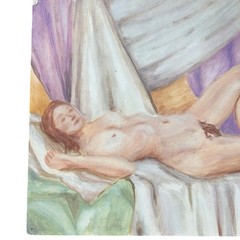 Vtg oil painting reclining nude woman French impressionist art MCM Anne Sutees