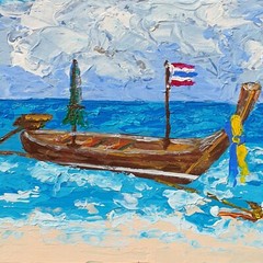 Pleasure Boat Painting Seascape Skiff Original Wall Art 6×8′ Ocean Shallop