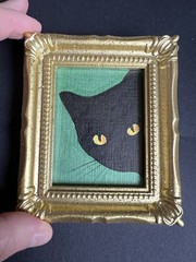 Black Cat,funny,cute,original,miniature Painting,small,mini,framed