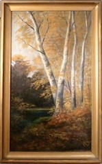 MONOGRAM SIGNED! FOREST LANDSCAPE WITH STREAM