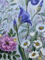 Flowers Original Oil Painting Blue Iris Wall Art 12×18 Floral Wall Decor