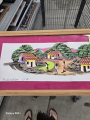 Signed Joya „El Salvador C.A.“ 2012 Folk Art Village Landscape on a FEATHER.