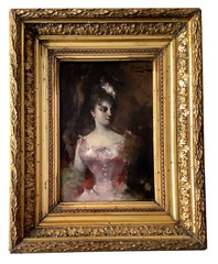 19th Francois Maury Signed French Impressionism Oil on Panel Lady Portrait