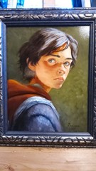Young woman – original oil painting with frame signed Rousseau