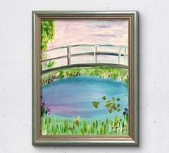 WS original impressionism bridge painting 14X11 canvas acrylic artist signed