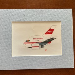 Vintage TWA 767 Trans World Airlines Plane by Hurley Signed & Matted ’93 Print A