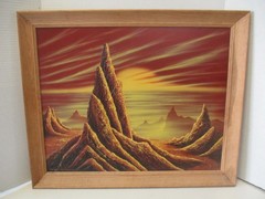 Vintage 1970s MORRIS SCOTT DOLLENS Original Casein Painting – „PEAKS ON VENUS“