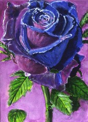 OOAK Painting 2026 „BLUE & PURPLE ROSE“ 5″ x 7″ Acrylic on Canvas Panel, Framed