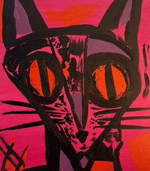 Neo-Expressionist Cat Portrait Original Art 14×11 Canvas Signed Home Wall Decor
