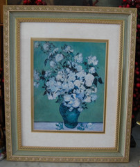 FRAMED VINCENT VAN GOGH VTG 1960’S COLOR PRINT OF „PINK ROSES IN A VASE (1890)“