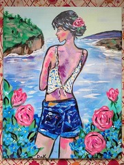 Summer Girl 11×14 Canvas Original Art Expressionism Abstract Cutt Off Shorts