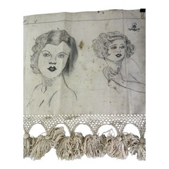 VTG WWII Pinup Girl Art on Canvas Tapestry Wallhanger c. 1940’s Glamour Fashion