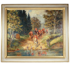 Willy P. Ahrweiler (1905–1987) Oil Painting of a Fox Hunt, Horses and Hounds