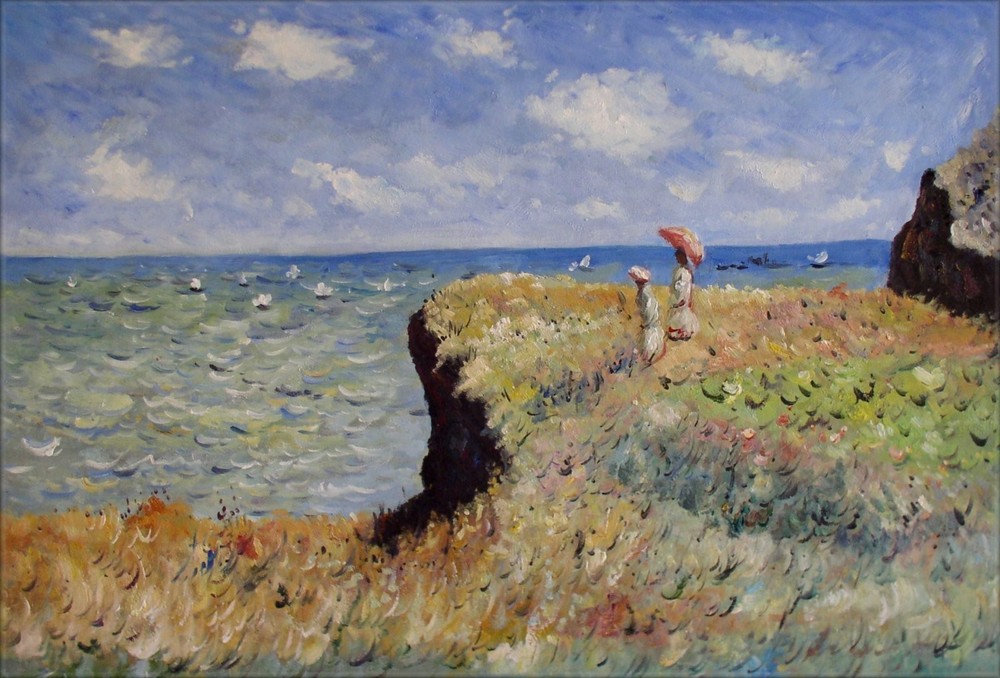 Claude Monet Cliff Walk, Pourville Repro, Hand Painted Oil Painting, 24x36in