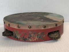 ANTIQUE PAINTED TAMBOURINE Drum Cabin Woods PORTRAIT DECORATIVE INSTRUMENT Music