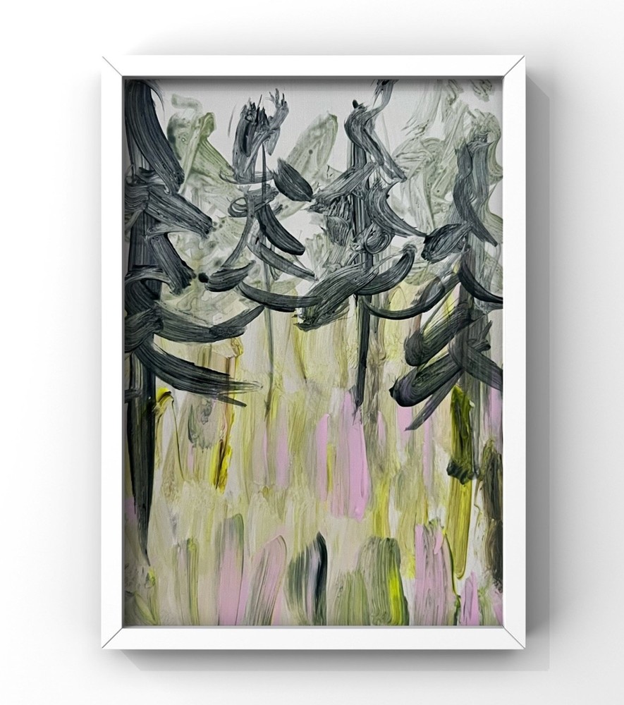 Forest Landscape Painting Minimalist Nature Abstract Art Cabin House Wall Decor