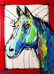 Aleph Original Art Horse 16×12 Abstract Expressionist Original Painting Canvas