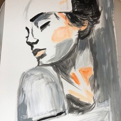 Fashion girl pose expressionist modern art painting 14X11 Gallery Paper original
