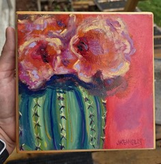Cactus Cacti Barrel Flower Original Oil Painting Small Art 6×6 Southwest Art