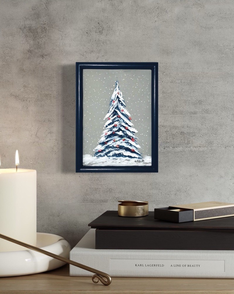 Winter Landscape Tree In Snow LandscapePainting OOk LFScott 6”x 8” Navy Frame