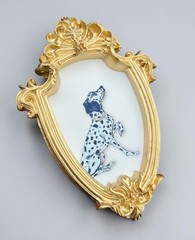Dalmatian Dog mini watercolor art print in gold vintage style ornate frame