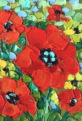 Original Art Oil Painting Poppies Flowers Impasto Artwork on Panel 6x4in