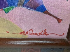 Original Bob Schindler Signed Painting Bull Colorful Framed Art 10.5” X 7.5”