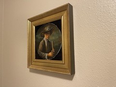 Boy with a Vest Oil on Canvas Copy of Vasily Tropinin Framed Red Wood Gilded