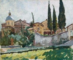 Mario Pinetti, Antique French Italian Oil Painting Rome Italy Church Basilica