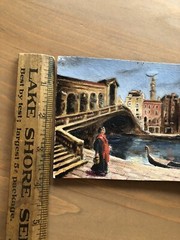 Antique Minature European Painting Unframed Italy Gondola