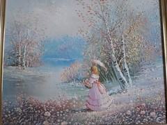 Painting Antique Oil on Canvas Landscape Bucolic Romantic Painting Framed