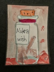 ACEO watercolor art by PJ, art card 2.5 x 3.5: make a wish