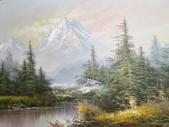 Vintage Large Mountains Landscape Oil Painting Canvas Original Wood Framed 24×36