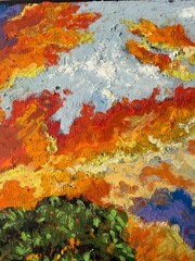 Abstract Landscape Original Art House in the Field Wall Art Oil Pastels Sunset