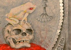painting contemporary art modern symbology royal crown esoteric skull frog cups