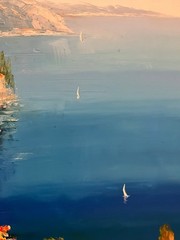 UNSTRETCHED Oil Painting 36×48″ Mediterranean landscape/seascape view,bright oil
