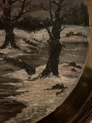 VTG An Original Art Oil (?) Painting On Copper 16” Tray Winter Scene