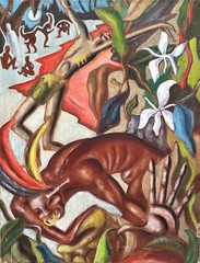 1942 Social Realist Jungle Natives African oil painting landscape