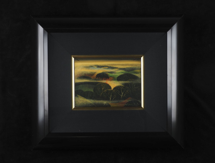 Eyvind Earle „HILLSIDE THROUGH THE FOG“ original oil painting 41cm x 46.5cm